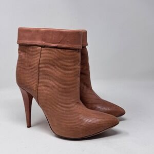 Loeffler Randall Emory Wave Leather Ankle Boots Tan Stiletto Heel Size 8.5 Italy